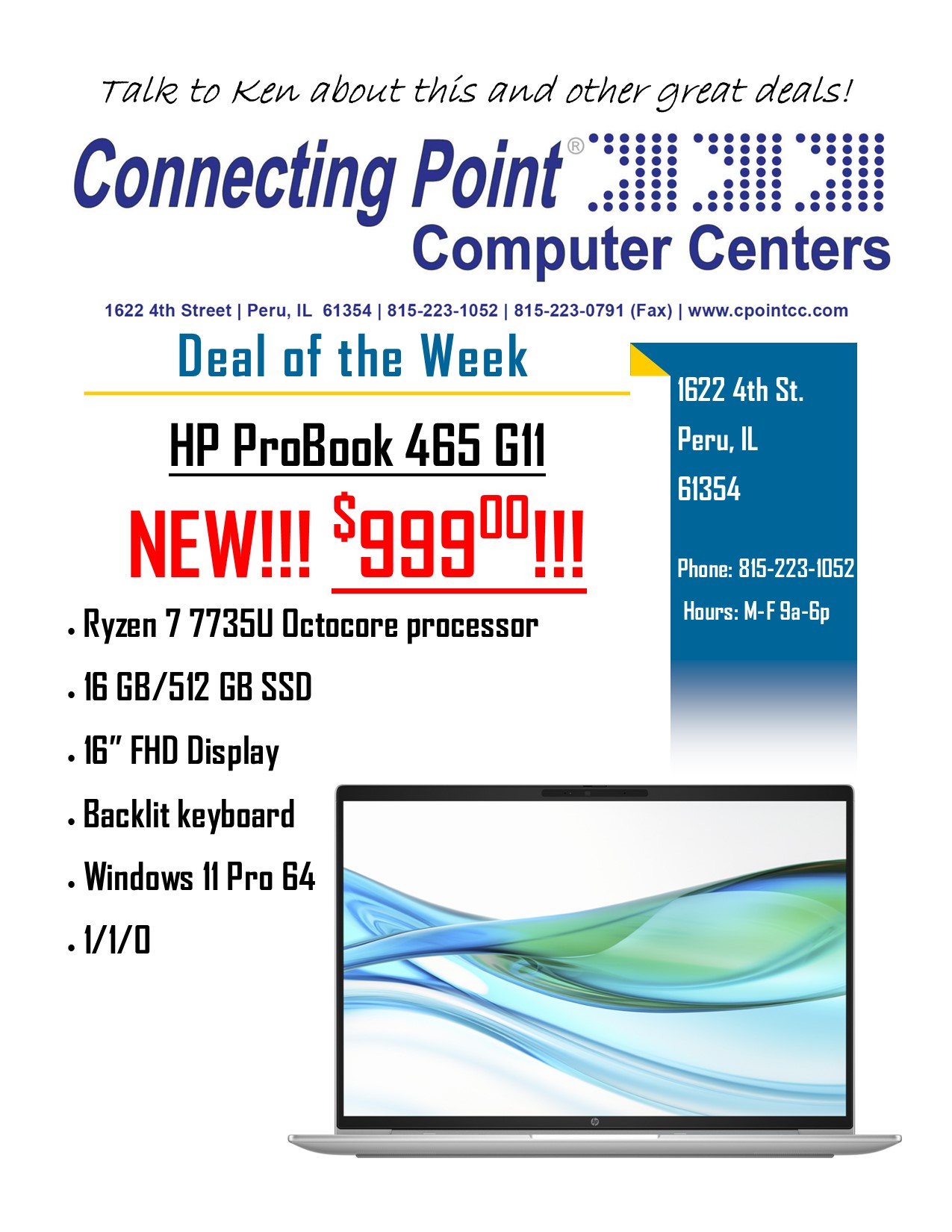 POTW 2-17-25 HP ProBook 465 G11 New $999.00 Windows 11 Pro!