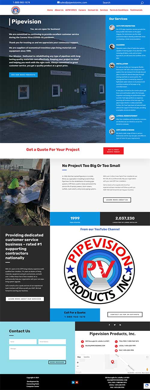 Pipevision, Inc, Construction Website Design Project