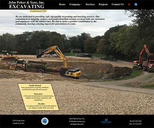 New website design for John Pohar & Sons, Inc. Excavating