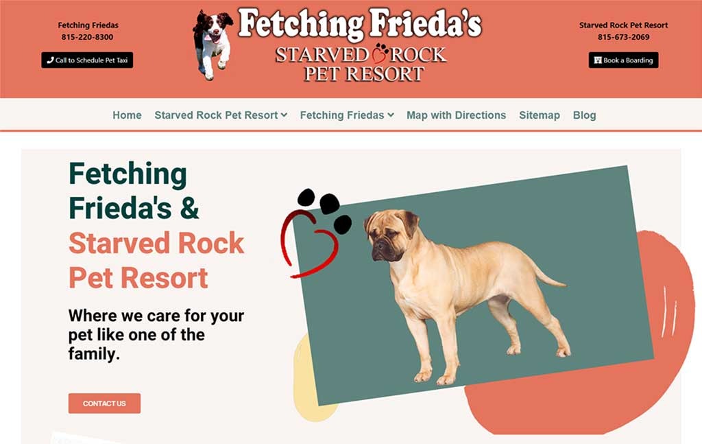 Mobile First Website Design - Fetching Frieda's & Starved Rock Pet Resort