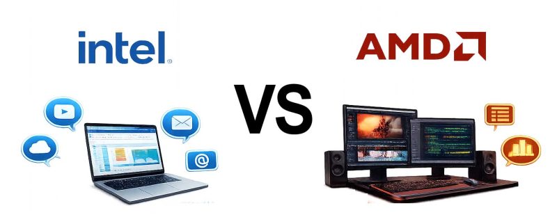 Intel versus AMD computer comparison graphic