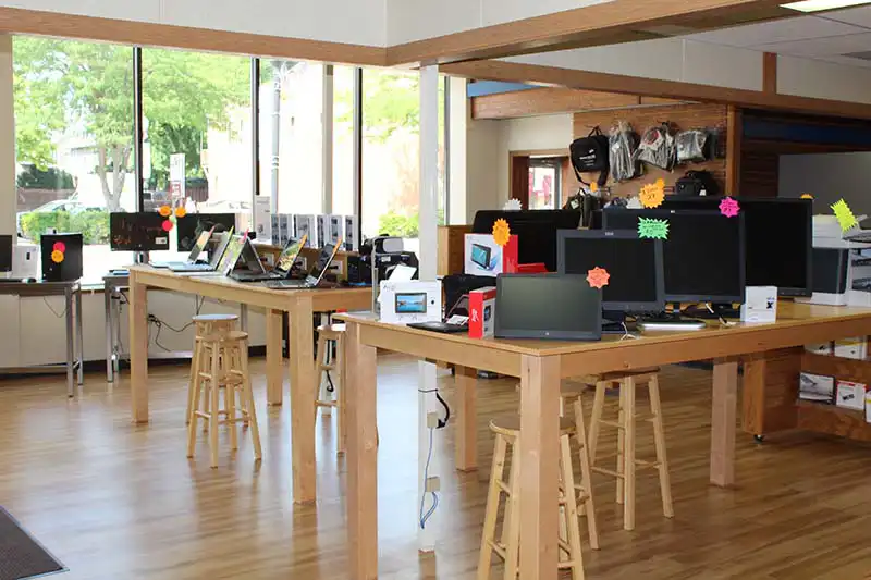 Modern electronics store with displays at Connecting Point Computer Center Retail Store